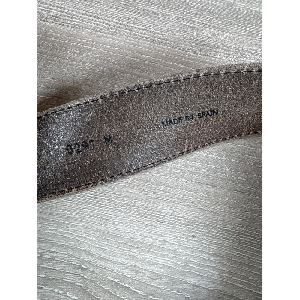 Tony Barcelo Metallic Bronze Leather‎ Belt Gold Stippled Buckle Made in Spain M